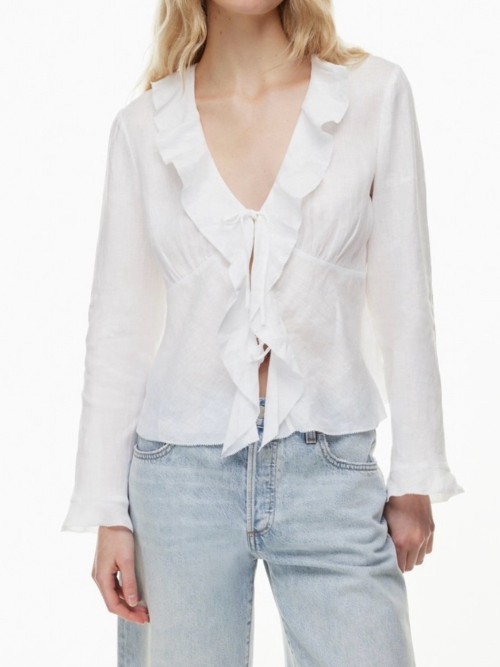 Aritzia Wilfred Ruffled Tie-Front Linen Blouse - Women